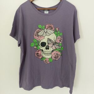 The Pink Closet Crew Neck Tee Floral Skull Size 2X